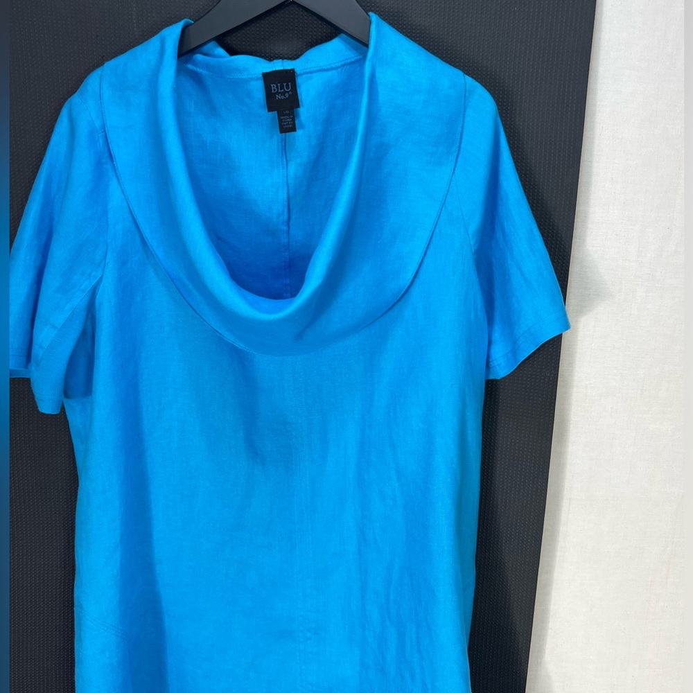 100% linen Blue Cowl Neck Women's Top tunic